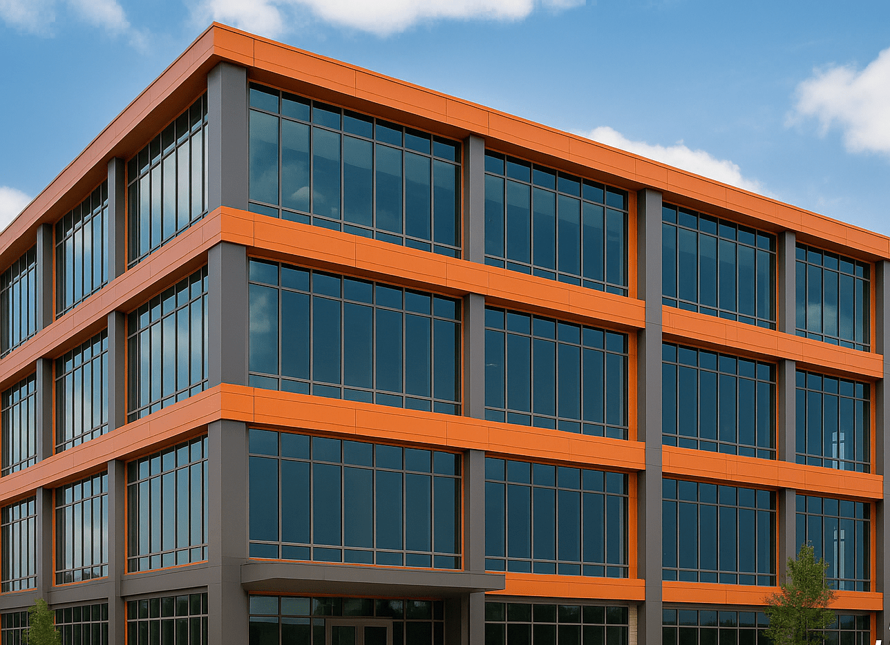 Architectural metal panels coated by H-Town Coaters in Houston, Texas — durable powder coated finish providing corrosion resistance, UV protection, and custom color design for commercial and industrial projects.