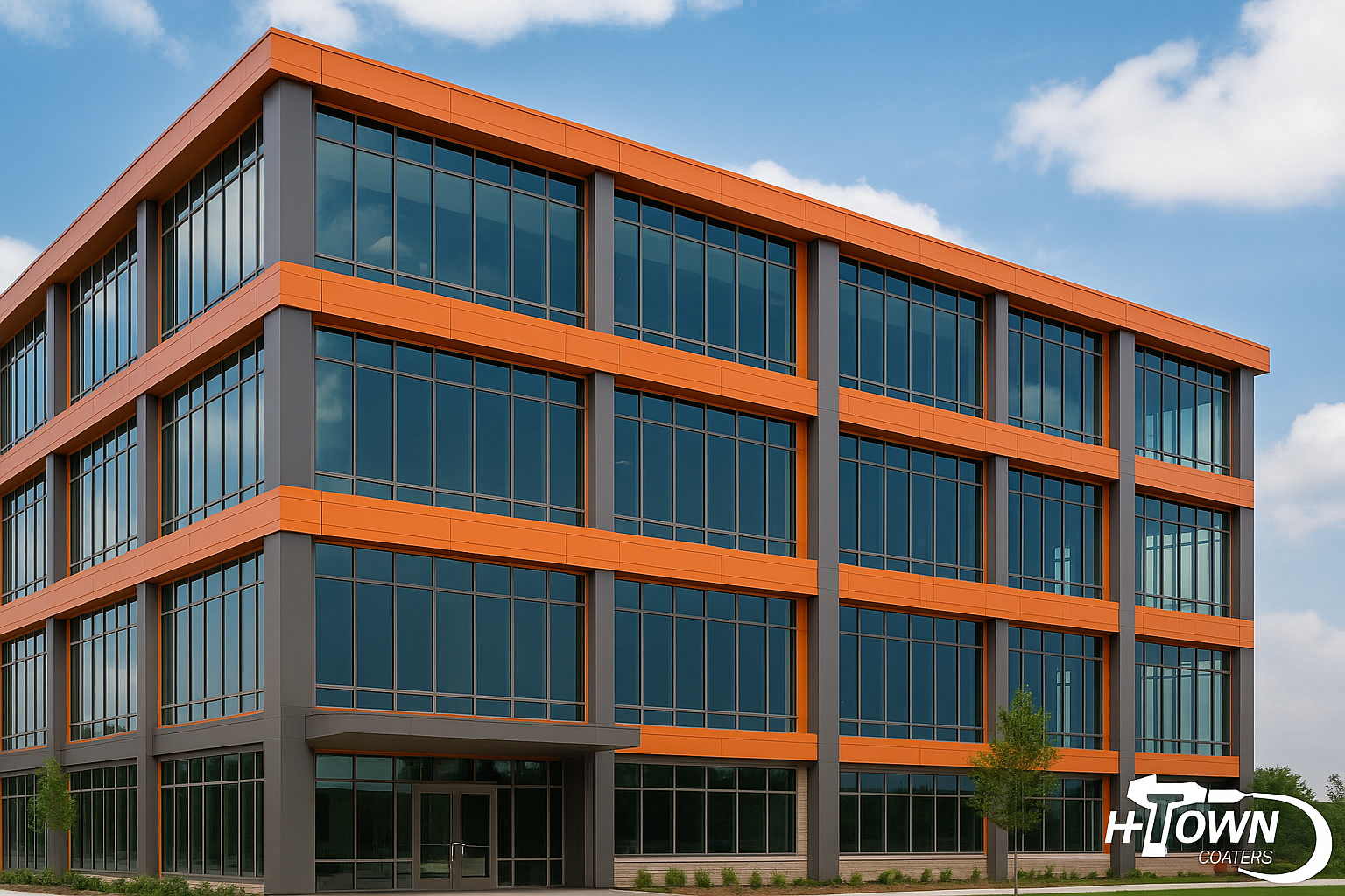 Architectural metal panels coated by H-Town Coaters in Houston, Texas — durable powder coated finish providing corrosion resistance, UV protection, and custom color design for commercial and industrial projects.