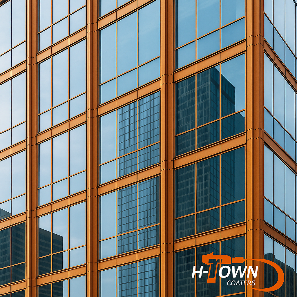 Close-up of powder coated glass and mirror frames by H-Town Coaters in Houston, Texas — durable, UV-resistant, and elegant finishes protecting against humidity, abrasion, and daily wear.