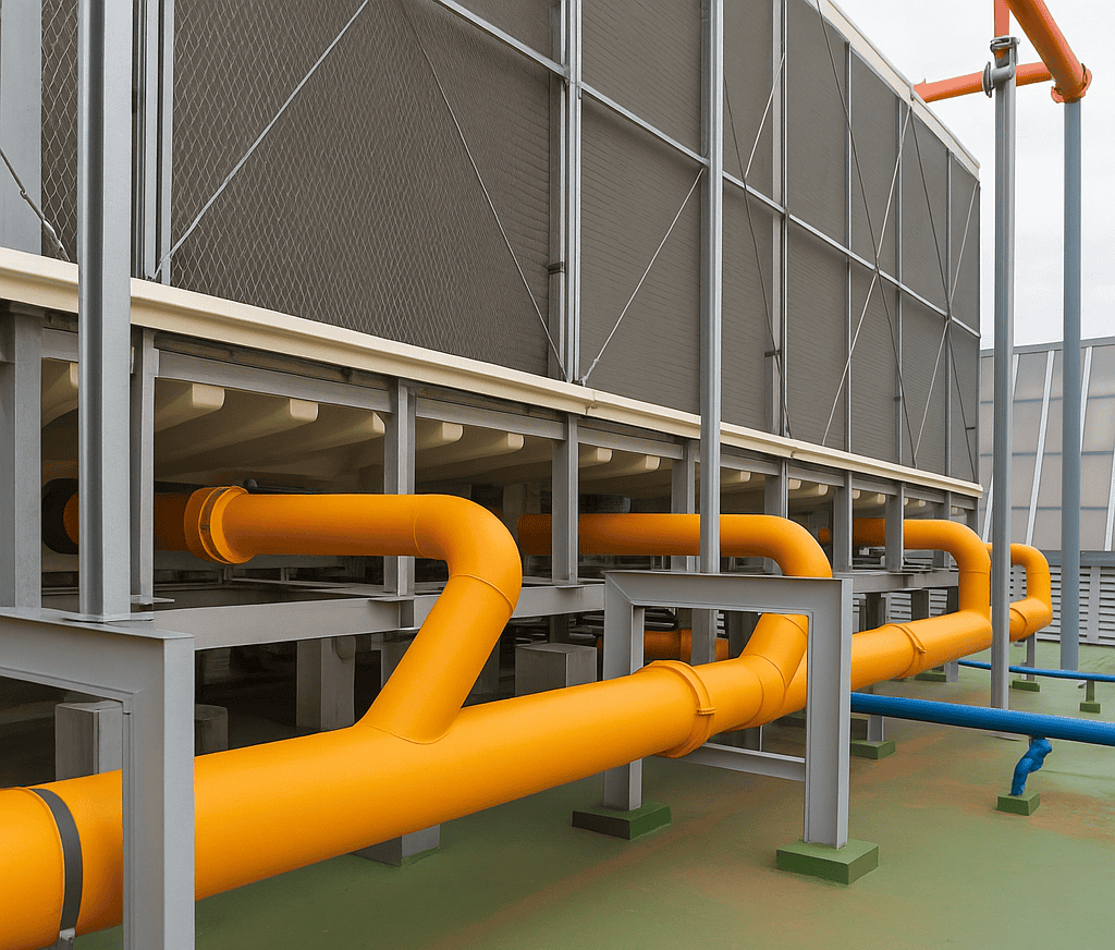 Industrial HVAC system coated by H-Town Coaters in Houston, Texas — precision powder coated sheet metal components engineered for durability, corrosion resistance, and long-term performance.