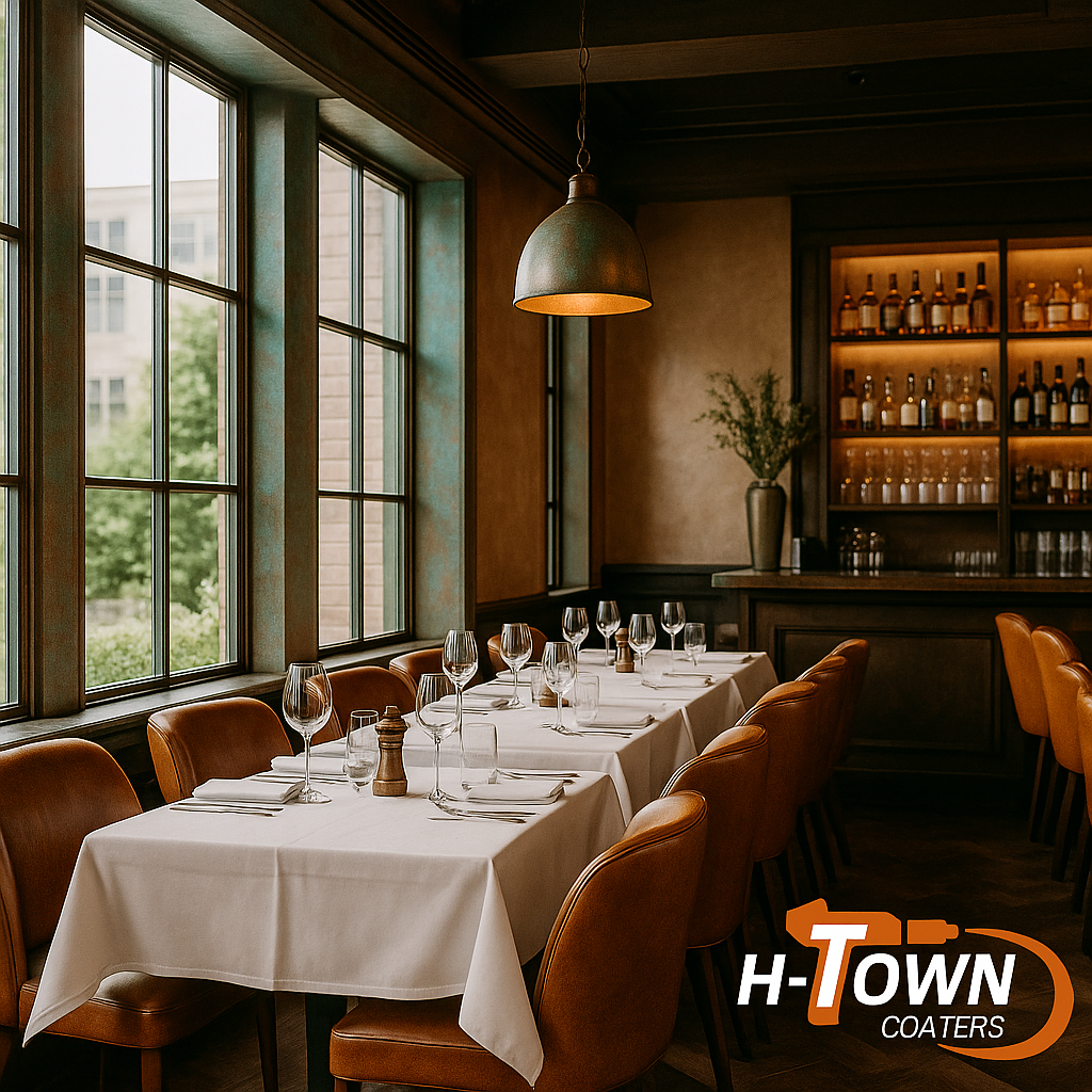 Close-up of Polychrotina™ patina powder coated metal panels by H-Town Coaters in Houston, Texas — elegant copper, bronze, and verdigris finishes designed for architectural and interior design projects. Powder-Coating for Houston Businesses