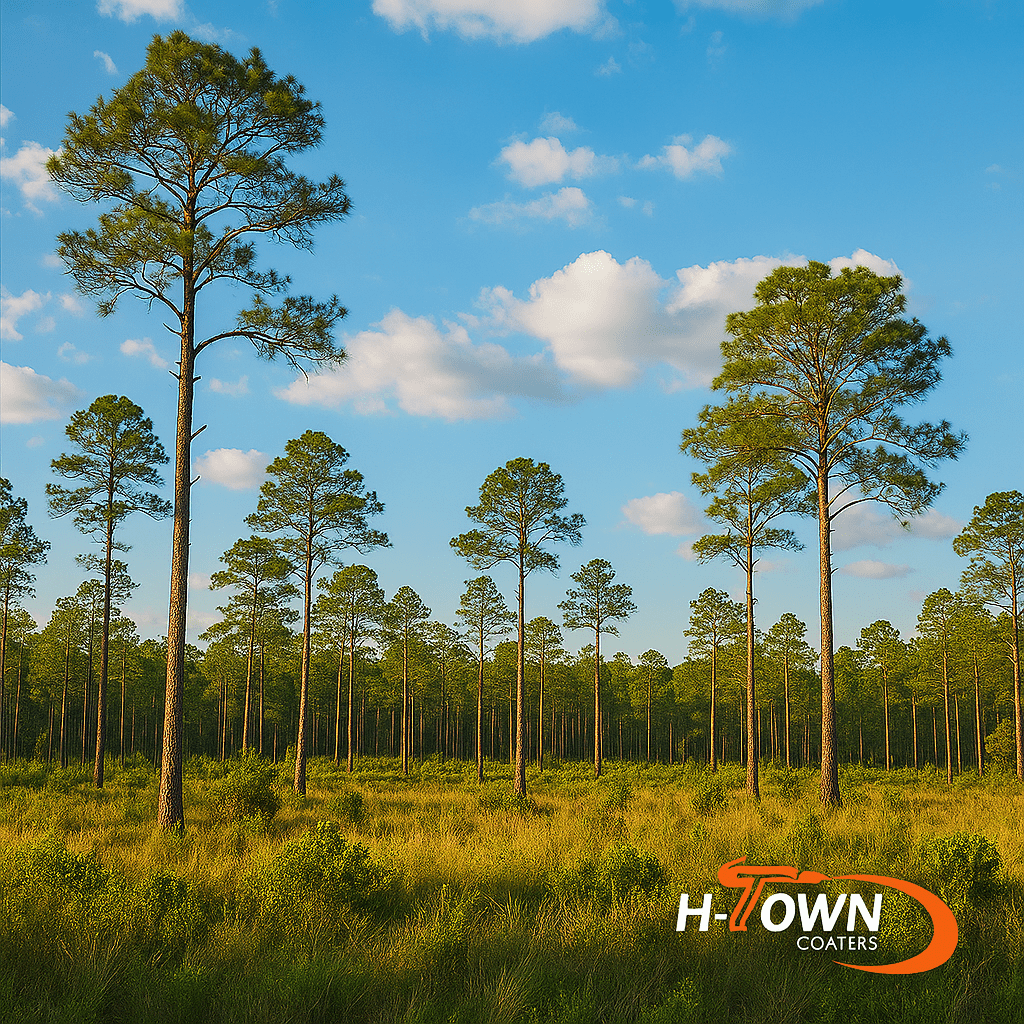 H-Town Coaters sustainable powder coating facility in Houston, Texas — energy-efficient curing systems, solvent-free powders, and eco-friendly processes serving Houston, Dallas, Austin, and San Antonio.